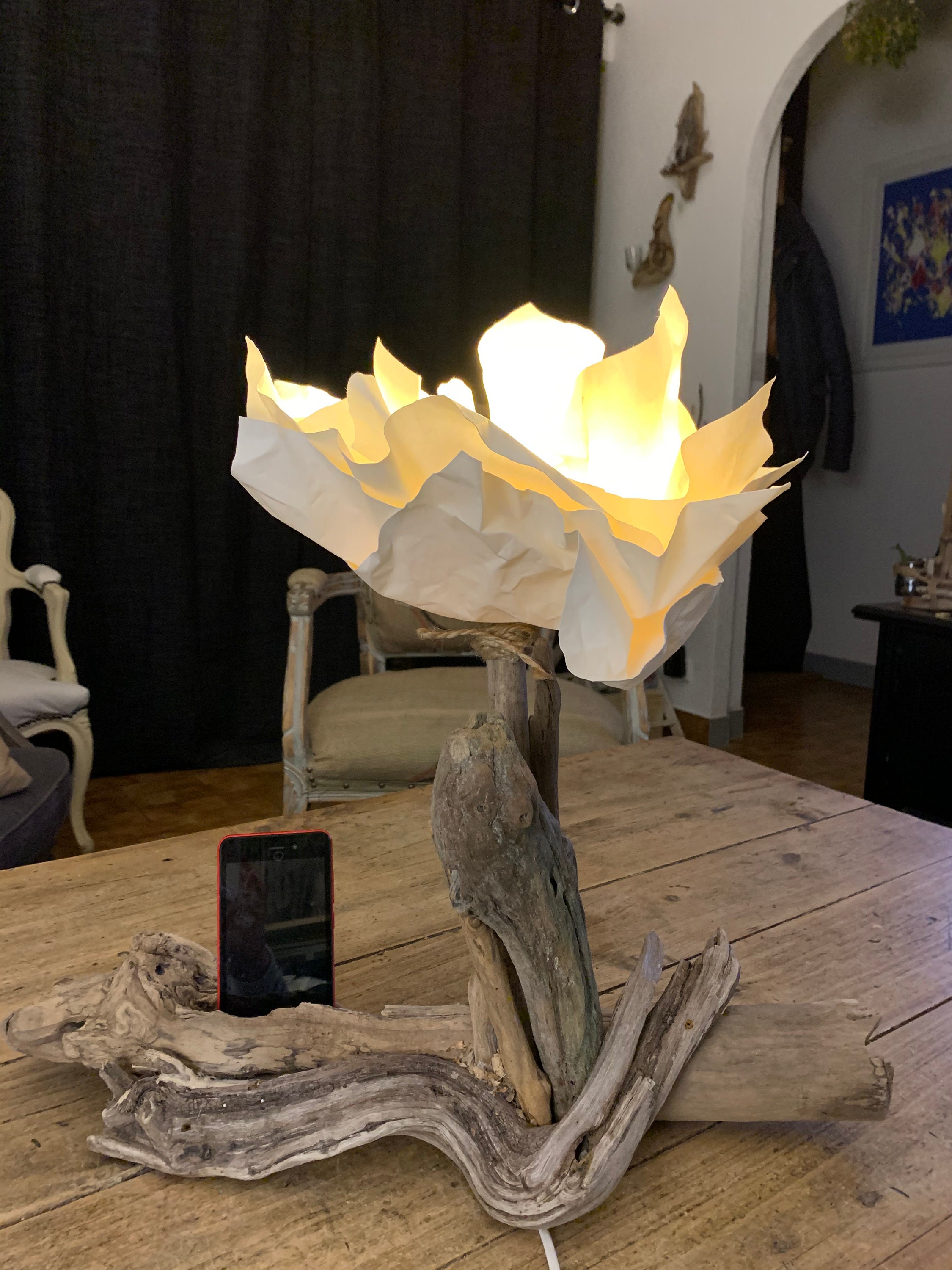 Lampe de Salon en Bois Flotté