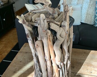 Eco-friendly driftwood bathroom trash can