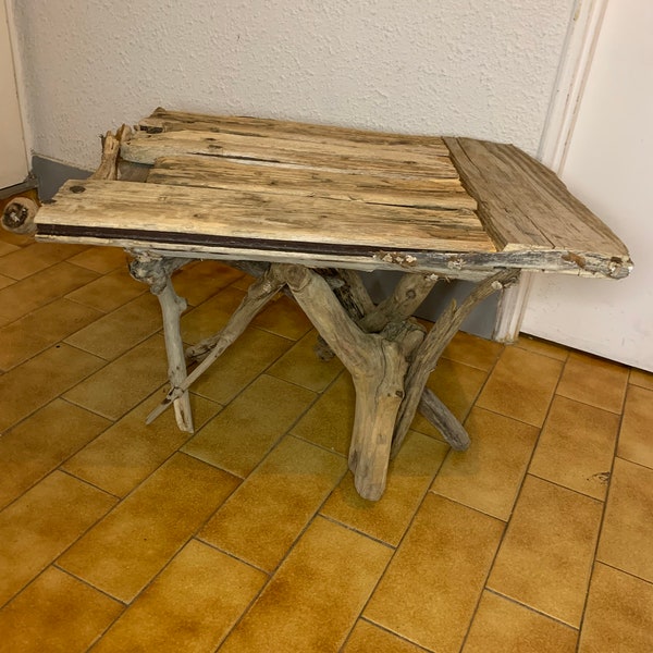 Zero waste bedside table, in driftwood