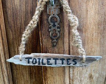 Plaque de porte en bois flotté pour TOILETTES