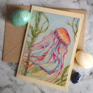 Méduse - Carte de voeux faite main avec enveloppe et intérieur vierge