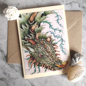 Carte de voeux artisanale Dragon Butterfly avec enveloppe et intérieur vierge