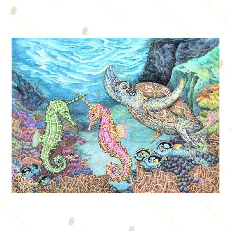 Jousting Seahorses Art Print From Original Artwork Etsy