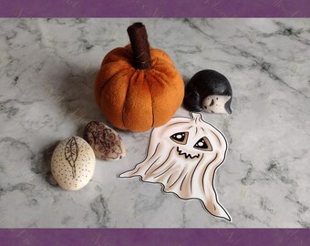 Pegatina troquelada de calabaza fantasmal de Halloween