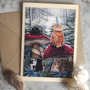 Council of Cats - Carte de voeux artisanale avec enveloppe et intérieur vierge