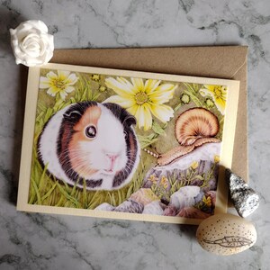 Curious Guinea Pig Greeting Card Handmade Blank Inner and Envelope Cute Guinea Pig Meets a New Unicorn Snail Friend image 1