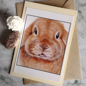 Bunny - Carte de voeux artisanale avec enveloppe et intérieur vierge