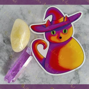 Halloween-Katze mit Hexenhut – die-Cut Sticker