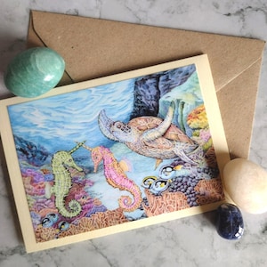 Hippocampes de joute - Carte de voeux faite main avec enveloppe et intérieur vierge