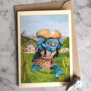 Carte de voeux de voleur de fromage - Fait main - Intérieur et enveloppe vierges - Amitié - Anniversaire - Carte de célébration