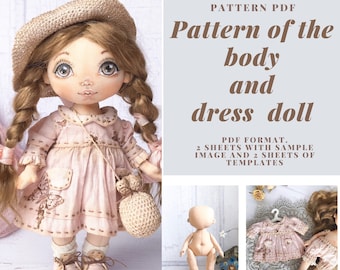 Patterns of dolls and clothes- Textile dolls for girls- 8 inch textile doll - PDF doll template- sewing pattern- Soft doll for Christmas
