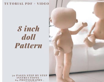 8 inch poppatroon, pdf poppenlichaam, lappenpoppatronen, zacht poppenpatroon, patroonpop. Tutorial naaipoppen voor beginners.