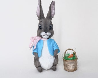 Rabbit Peter .LittleTeddy.  Plush doll OOAK.  Fantasy artist doll.  Plush in vintage style.  Scarecrow.