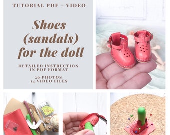 Making shoes for dolls (8 inches) PDF and video for beginners. Little sandals for a doll. Clothes for dolls PDF. Shoes 1.4 inches