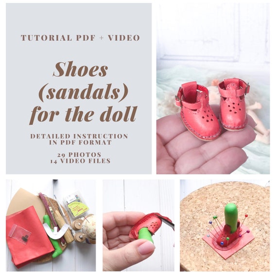 Making shoes for dolls (8 inches) PDF and video for beginners. Little sandals for a doll. Clothes for dolls PDF. Shoes 1.4 inches