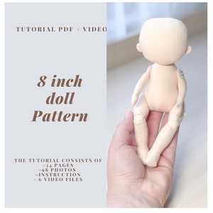 8 inch doll pattern with hinges,PDF doll body,rag doll patterns,soft doll pattern, doll wig pattern.A tutorial on sewing dolls for beginners