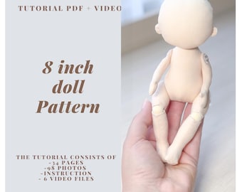 Fabric Doll Pattern PDF, Printable Rag Doll Sewing Pattern, Step-by-Step Doll Making Tutorial with Video, Cloth Doll Pattern