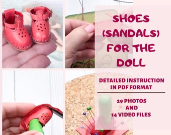 Making shoes for dolls (8 inches) PDF and video for beginners. Little sandals for a doll. Clothes for dolls PDF. Shoes 1.4 inches