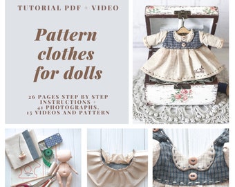 8 inch doll clothes-Pattern dress for a doll -Pattern textile dolls  -cloth doll pattern- Doll clothes- Tutorial PDF doll -Tutorial PDF