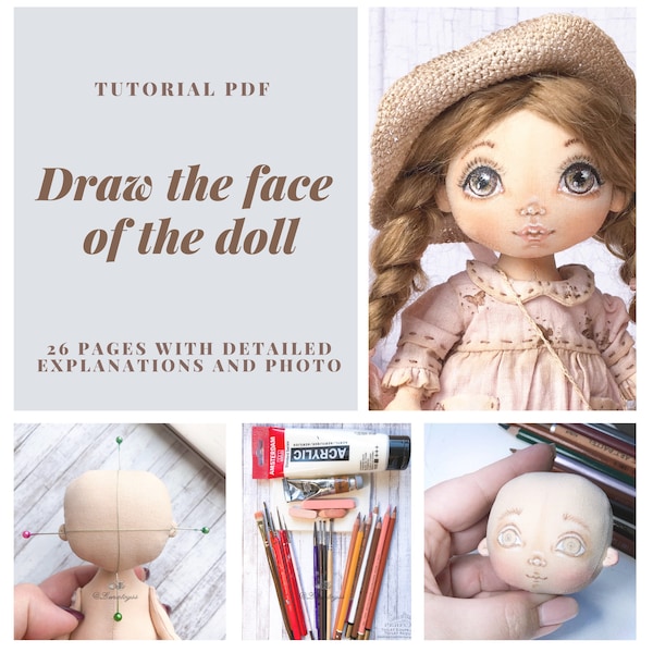 Face painting. Handmade cloth doll. How to draw a doll face. Textile doll.Face of cloth doll. doll makeup