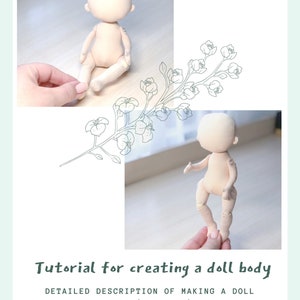 8 inch doll pattern with hinges,PDF doll body,rag doll patterns,soft doll pattern, doll wig pattern.A tutorial on sewing dolls for beginners image 6