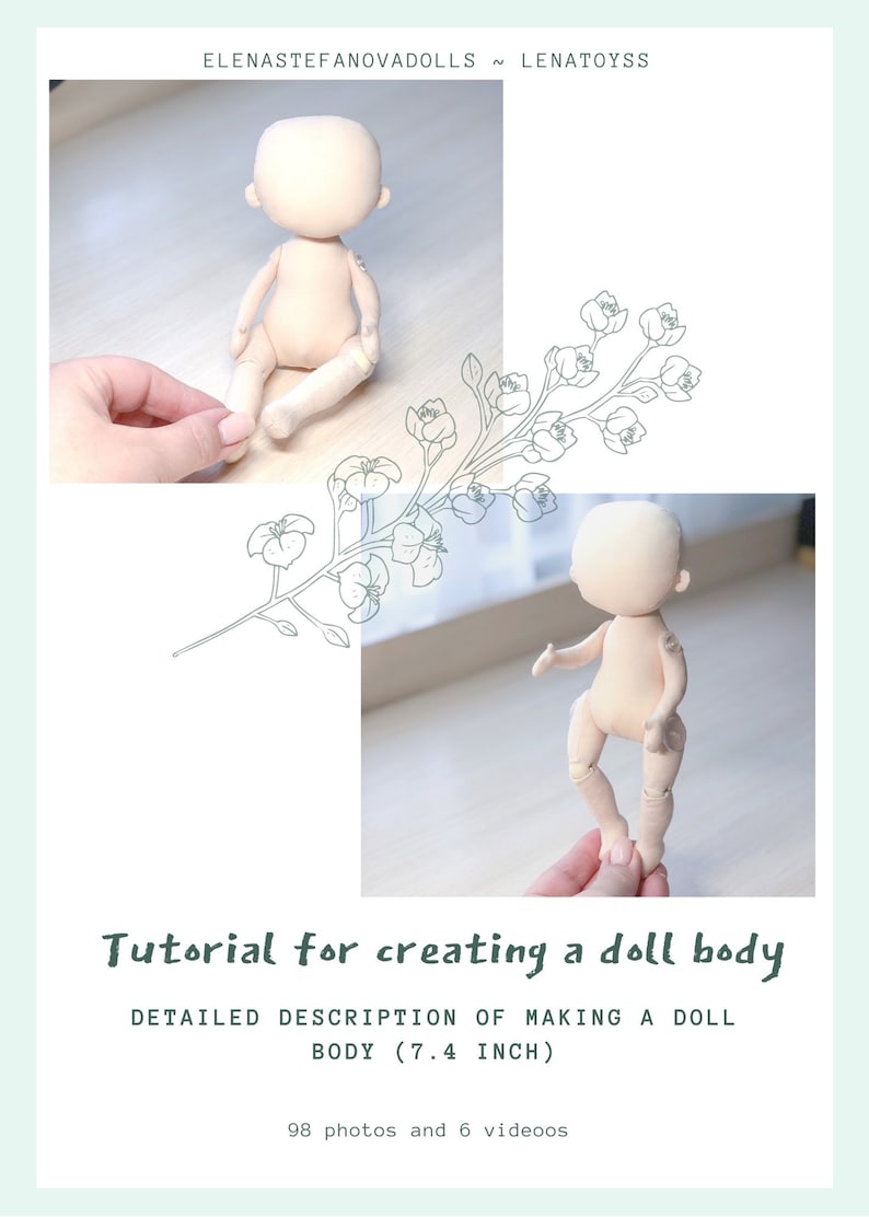 8 inch doll pattern with hinges,PDF doll body,rag doll patterns,soft doll pattern, doll wig pattern.A tutorial on sewing dolls for beginners image 6