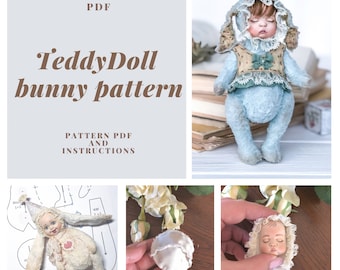 Teddy Doll Bunny Pattern in PDF for beginners.Sewing teddy.Teddy doll for Mother’s Day gifts .Teddy toy pattern.