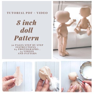 8 inch doll pattern ,Doll body PDF,  rag doll patterns, Soft Doll Pattern,pattern doll .Tutorial sewing dolls for beginners Christmas