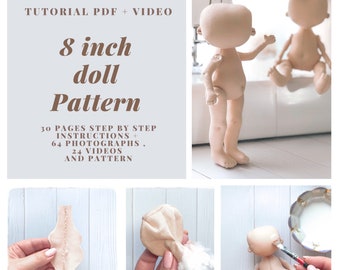 8 inch poppatroon, pdf poppenlichaam, lappenpop patronen, Soft Doll patroon, patroonpop. Tutorial poppen naaien voor beginners kerst