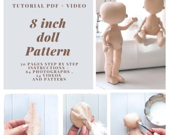 8 inch doll pattern ,Doll body PDF,  rag doll patterns, Soft Doll Pattern,pattern doll .Tutorial sewing dolls for beginners Christmas