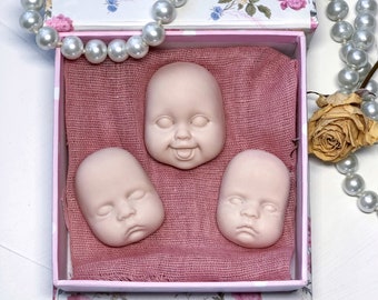 3 Doll faces for making plush doll. A set of blanks for dolls for self-painting. Sculptural parts of the doll’s body