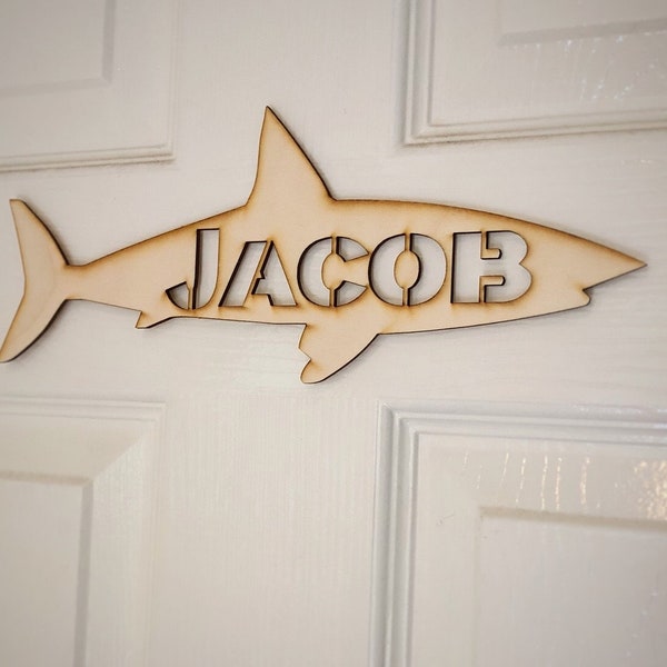 Children's shark door plaque, personalised door sign for a child's bedroom or nursery, suitable for a boy or girl