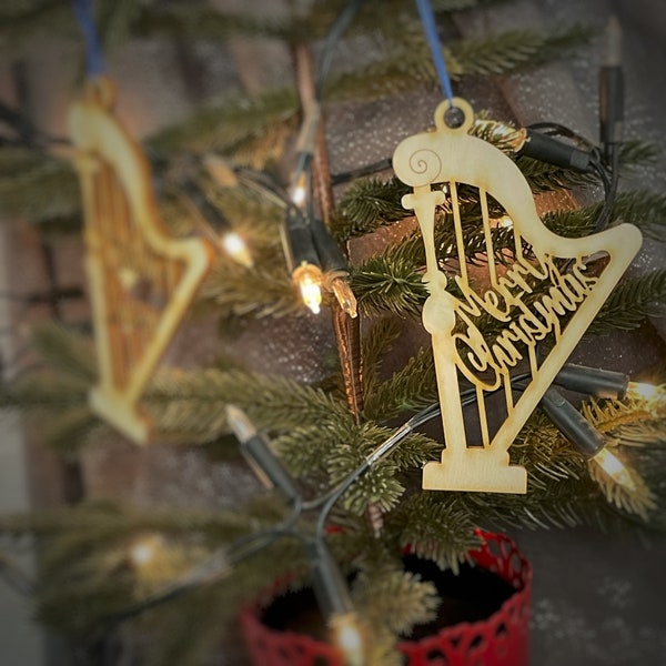 Harp Christmas Bauble-Merry Christmas/Nadolig Llawen