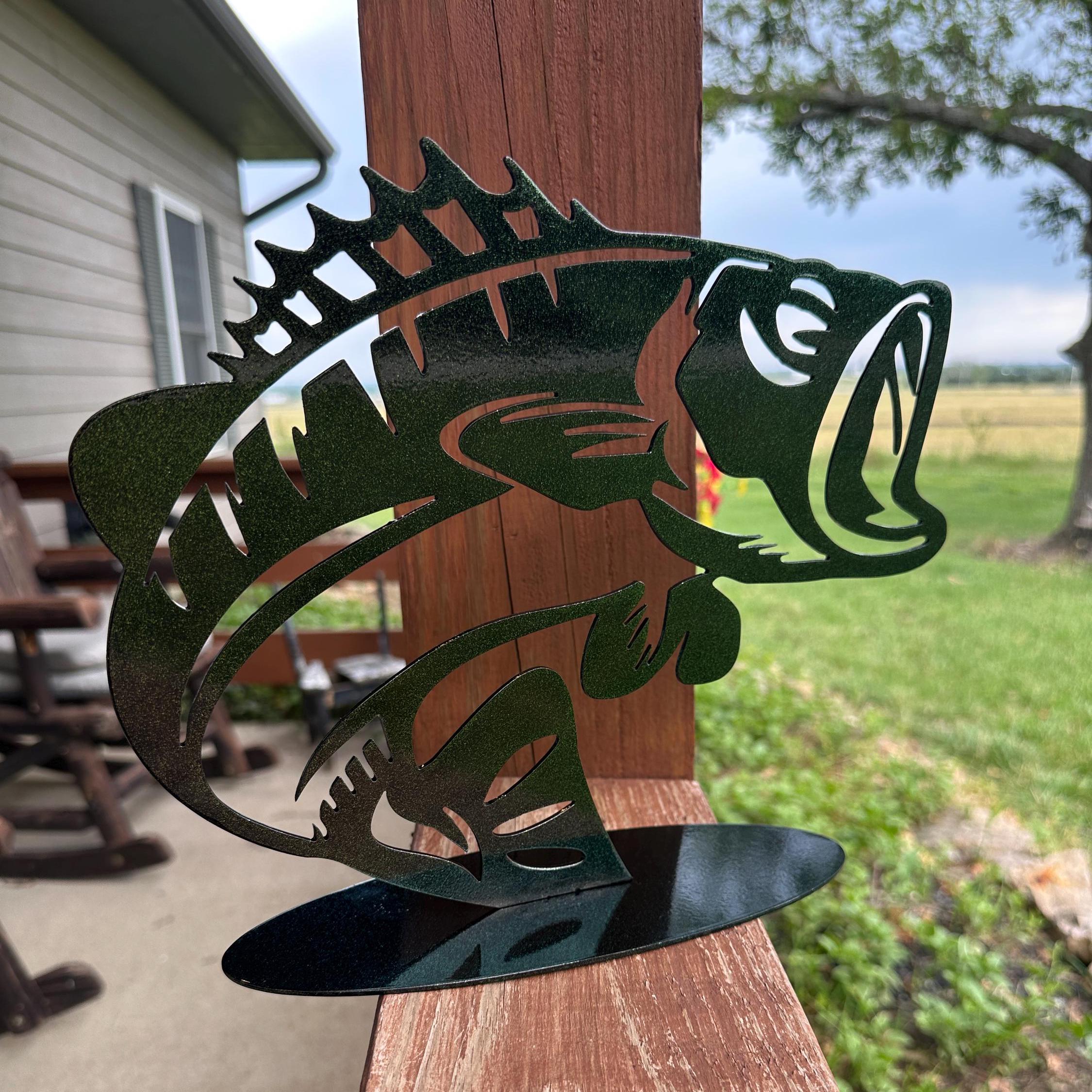 Largemouth Bass Metal Art Statue, Handmade Fishing Decor, Jumping Fish ...
