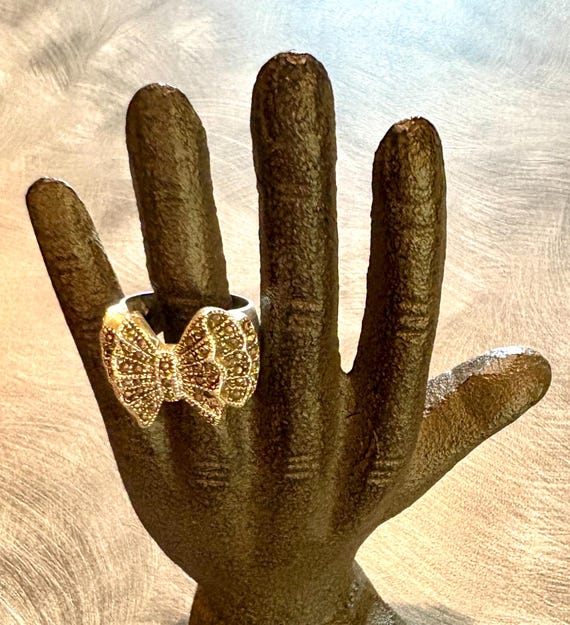 Sterling Silver Marquisite Bow Ring - image 1