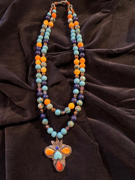 Sterling Silver Turquoise, and semi-precious ston… - image 1