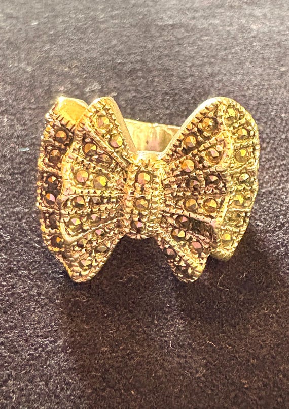 Sterling Silver Marquisite Bow Ring - image 2