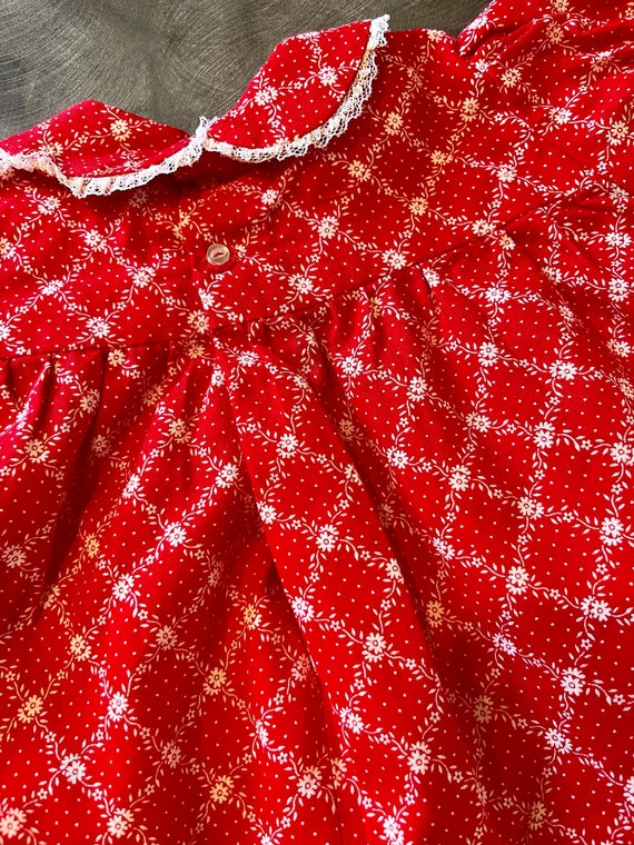 Handmade Vintage Baby Red Dress with Lace Trim w/… - image 5