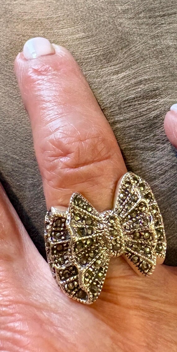 Sterling Silver Marquisite Bow Ring - image 4