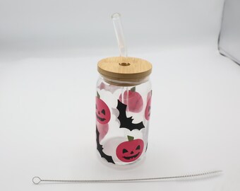 Glasbecher Kürbisse mit Kürbissen und Fledermäusen (SKU#1236)