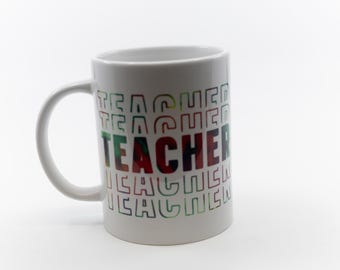 Rot und grüne Lehrer-Kaffeetasse (SKU#1392)