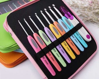 Rainbow Crochet Hooks Set Knitting Needles Tool Kit with Bag For Beginner