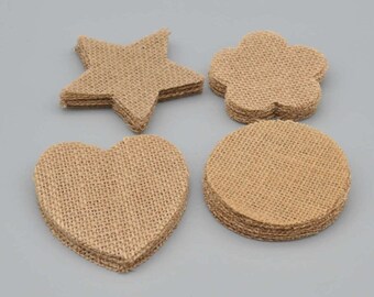 Lot 40 Jute Burlap Hearts Stars Petals for DIY Crafts Rustic Wedding Table Decor Coasters