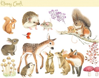 Watercolor Woodland Animals Clipart: Hand-Painted PNG Set (Digital Download)