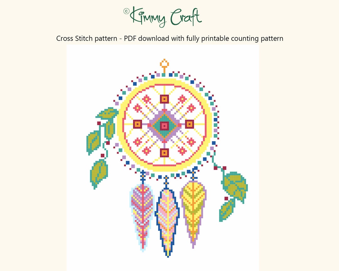 Cross Stitch Pattern - PDF Download of Colourful Dream Catcher ...