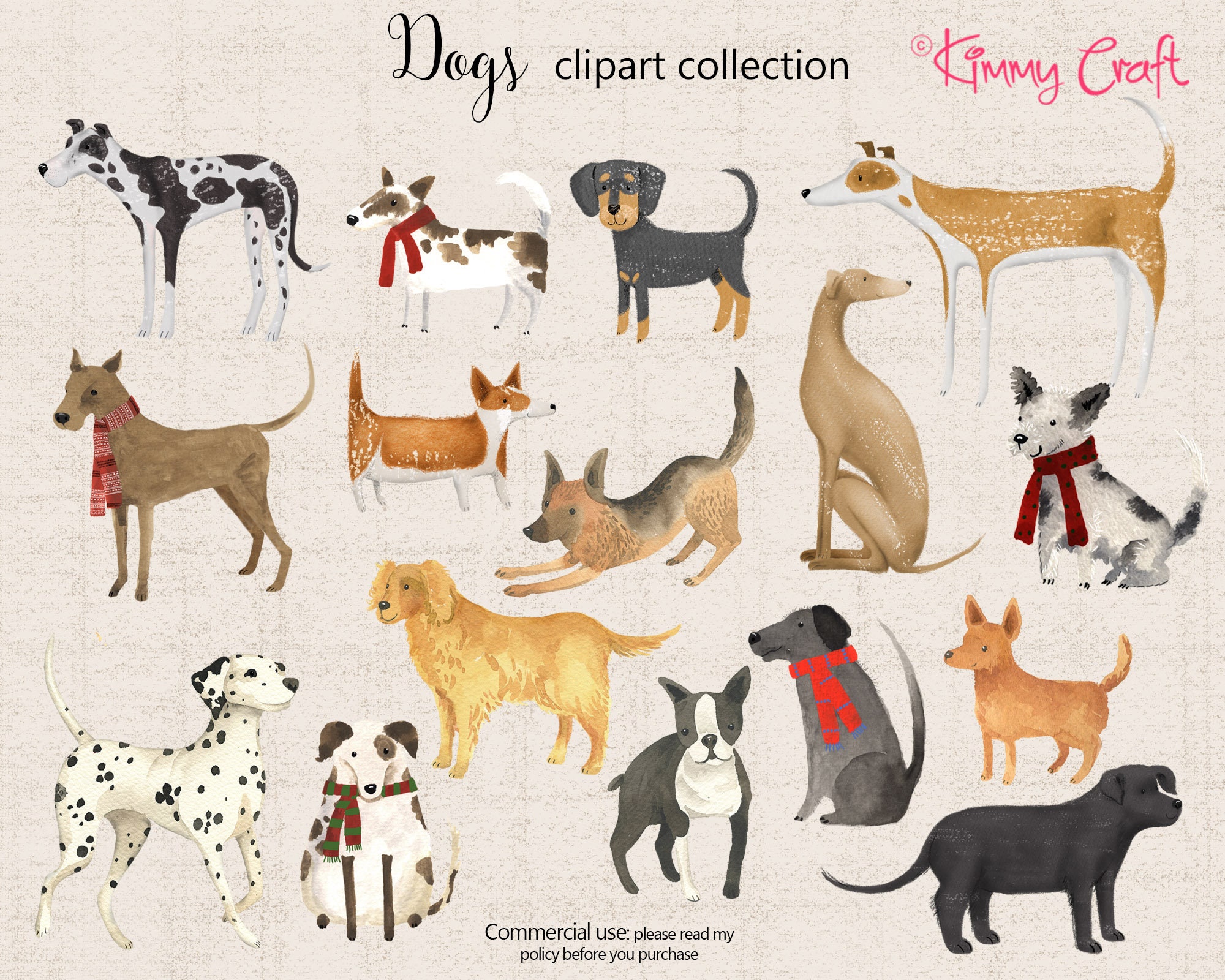 Dog Clipart Collection - 16 PNG Files for Download Painted by Myself - Etsy