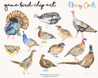 Watercolor Game Bird Clipart: Hand-Painted PNG Files (Digital Download)