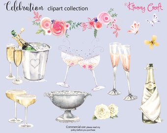 Celebratory icons handpainted in watercolor by myself - clipart . 11 quality PNG files
