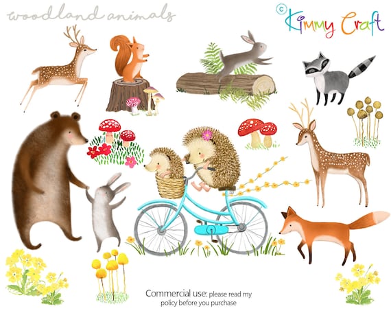 Hand painted woodland animals clip art digital download 14 quality PNG files
