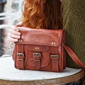 Cartable en cuir personnalisée de style vintage - Sac à bandoulière fait main - Sac à main en cuir - Cadeau pour maman - Fête des Mères